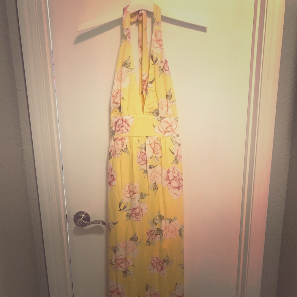 Yellow floral halter dress